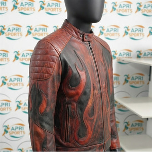Vestes en cuir véritable pour hommes, style bomber, prix de gros, style classique, fermeture éclair intégrale, col rabattable, veste de moto pour homme - Product Image 5
