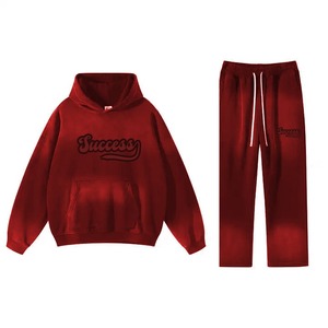 Custom Acid Washed Vintage Tracksuit Men Distressed Patchwork <b>Embroidery</b> Zip Faded Heavyweight Size Plus Hoodie Sweatpants <b>Set</b> - Product Image 4