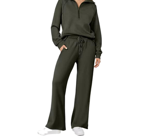 Women's Solid Green Tracksuit Full Sleeve <b>Hooded</b> Collar Regular Fit Casual Breathable Lightweight Summer Wear 60% Polyester 2 1 - Product Image 3