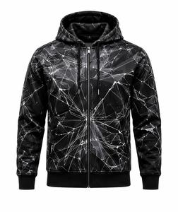 Sudadera con Capucha y Cremallera para Hombre, Estampado Geométrico, Corte Regular, Informal, Tejida en Poliéster, para Otoño, Estilo Urbano - Product Image 1