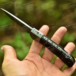 มีดพับใบมีดเหล็กดามัสกัสทำมือ พร้อมด้ามจับแบบกำหนดเอง OEM มีดพกพาสำหรับตั้งแคมป์ - Product Image 5