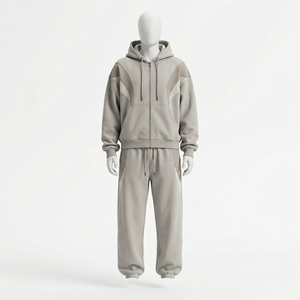 Ensemble de survêtement d'hiver léger personnalisé en usine, avec sweat à capuche zippé réfléchissant 3M et coupe-vent en coton - Product Image 1