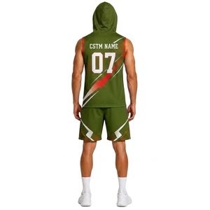 High Performance Custom 7 on 7 Sleeveless Hooded Jersey and <b>Athletic</b> Shorts Team Uniform for Practice Competition and Training - Product Image 2