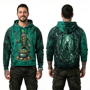 Custom Distressed <b>Black</b> Hoodie Men Streetwear Acid Wash Pullover Grim Reaper Skeleton Graphic Heavyweight Cotton <b>Fleece</b> Hoody - Product Image 6