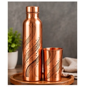 Juego de Botellas de Agua de Cobre Abstracto con Diseño de Ondas, Bebedero Portátil Moderno para Uso Doméstico - Product Image 1
