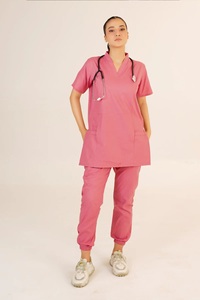 Ensemble de Blouse et Pantalon Médical EVERGLOW pour Femme, Bleu Marine, Manches Courtes, Col en V, Tenue d'Hôpital, Tissu Spandex/Polyester Tissé - Product Image 4