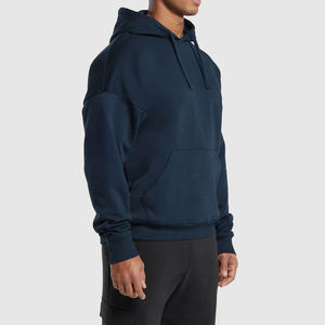 Men's Navy Blue Hooded Fleece Pullover Hoodie Polyester/Cotton Boxy Fit Casual Streetwear Embroidered Dip <b>Dye</b> - Product Image 2