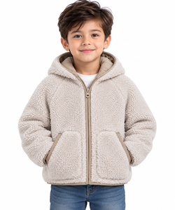 Veste à capuche en polaire Sherpa crème de qualité supérieure pour enfants, chaude, entièrement zippée, en polaire Teddy Borg, pour garçons et filles, douce et moelleuse - Product Image 1