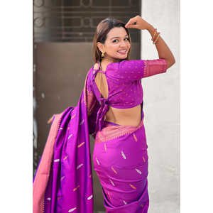 Sari Tradicional Paithani de Seda Morada Elite Weaves, 650g, Tejido Doble Zari, Ropa India y Pakistaní - Product Image 3