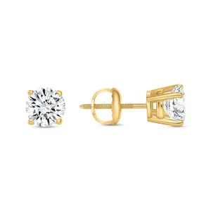 Boucles d'oreilles à visser en or jaune 14 carats avec diamant rond de 1 carat créé en laboratoire E/VVS - Product Image 3