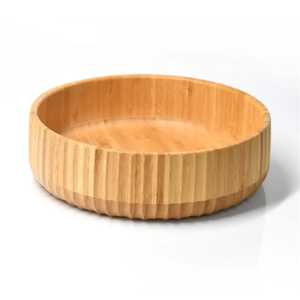 Modern Ribbed Bamboo Salad Bowl Round Vertical Texture Serving Basin Eco Friendly Large Bamboo Wood <b>Kitchen</b> Tableware Wholesale - Product Image 1