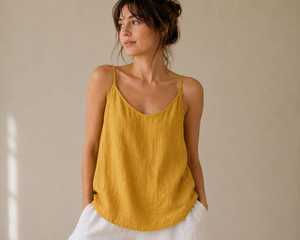Débardeur en coton vert pour femme, col rond, style minimaliste, respirant, tissé, couleur unie, vêtement décontracté - Product Image 3