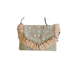 Pochette en jute faite à la main avec broderie artisanale, sac à main ethnique de créateur pour femme, élégant sac de soirée - Product Image 6
