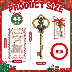 48 Ensembles de cartes clés magiques du Père Noël avec ruban, décoration métallique traditionnelle pour la veille de Noël, ornements de sapin, sans cheminée, pour maisons - Product Image 2