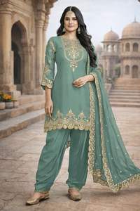 Traje Dhoti de Diseñador de Ropa India y Pakistaní con Bordado, Salwar Kameez con Conjunto de Dupatta, Traje Salwar Completamente Cosido - Product Image 4