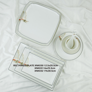 Ensemble de 3 plats rectangulaires de luxe en mélamine émaillée, design zen asiatique, blanc clair uni, vaisselle résistante au lave-vaisselle, non toxique, durable - Product Image 3