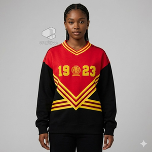 Sudadera NSPDK para Mujer, Bordada en Rojo y Dorado, de Algodón y Felpa, Manga Larga, Cuello Redondo, Ropa de Hermandad - Product Image 6