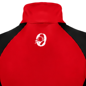 Women Quarter Zip Athletic <b>Top</b> <b>Red</b> <b>Long</b> <b>Sleeve</b> Fitted Sports Training Shirt High Collar Thumbhole Performance Activewear - Product Image 4