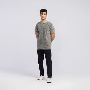 Camiseta Oversize de Manga Corta con Cuello Redondo, Lavado Ácido, de Algodón/Poliéster, Estilo Urbano, con Logo Frontal Personalizado, Lavado Vintage, 220g - Product Image 1