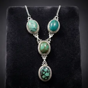 925 Sterling Silver Tibetan Turquoise Gemstone Necklace Handmade Vintage Boho Jewelry Natural Stone Women's Fashion Wholesale - Product Image 3