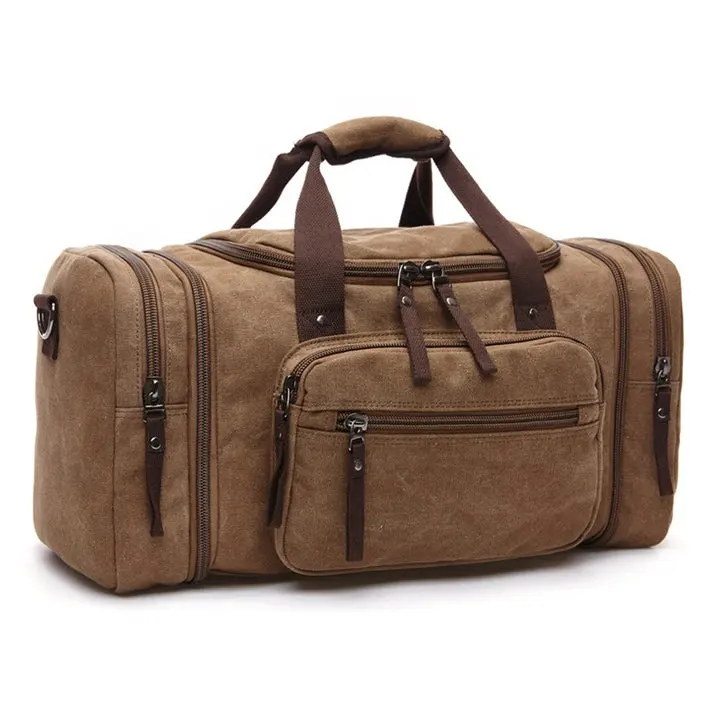 अनुकूलन योग्य कैनवास पुरुषों का डफ़ल बैग बड़ी क्षमता वाला हल्के वजन का बैग, यात्रा के लिए सामान ले जाने वाला टॉप हैंडलिंग वीकेंड बैग