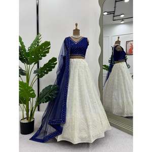 FANTAISIE GEORGETTE FIL SEQUENCE TRAVAIL LEHENGA CHOLI AVEC DUPATTA BLANC - Product Image 1