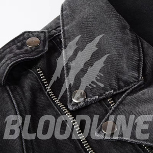 Chaqueta de Mezclilla para Mujer BLOODLINE INTERNATIONAL, Estilo Motociclista, Manga Larga, Cuello Camisero, Color Negro Lavado, Cierre de un Solo Botón, Corte Regular - Product Image 3