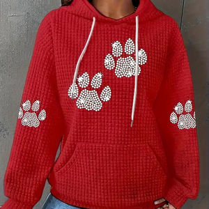 Sudadera de lujo con pedrería 100% algodón, sudadera de otoño, sudadera con estampado digital personalizado, sudadera de color liso a la moda, sudadera de otoño para mujer - Product Image 1