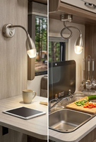 Lampe de lecture LED flexible 12V à col de cygne, à intensité variable par toucher, avec ports USB A et Type C pour camping-car