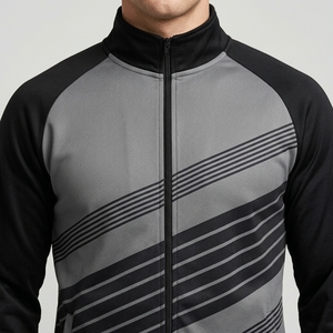 Conjunto de chándal personalizado para hombre, gris y negro, con sublimación, chaqueta con cremallera completa y pantalones con rayas diagonales, ropa deportiva para equipo de gimnasio - Product Image 5
