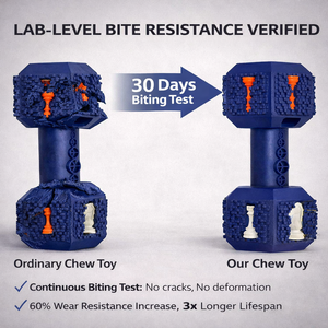 لعبة مضغ للكلاب غير قابلة للتلف، أداة تغذية مطاطية على شكل دمبل للتحفيز العقلي، لعبة أسنان مقاومة للعض ومانعة للتسرب - Product Image 4