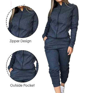 Conjunto Deportivo de Invierno para Mujer de Alta Calidad, con Cierre, Holgado, Cintura Alta Elástica, Pantalones y Top de Dos Piezas - Product Image 2