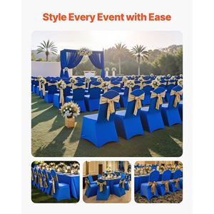 50 Fundas para Sillas de Poliéster y Spandex Azul Rey, Fundas Elásticas con Frente Plano para Bodas, Fiestas, Cenas o Banquetes - Product Image 2