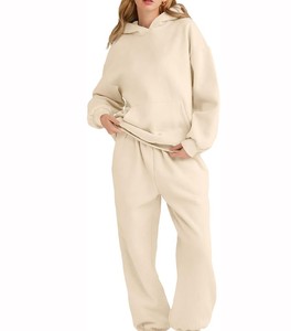 Wholesale Custom Logo Cotton Hoodie <b>Set</b> Matching <b>Set</b> Women Tracksuit Low MOQ Factory Price Private Label - Product Image 1