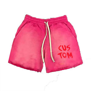 Nuevo Diseño al por Mayor Pantalones Cortos de Chándal Vintage con Bajo Deshilachado, Lavado Ácido, Efecto Blanqueado, con Cordón y Efecto Desgastado por el Sol para Hombre - Product Image 3