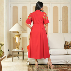 Elegante Vestido Camisero Rojo de Georgette para Mujer - Product Image 4