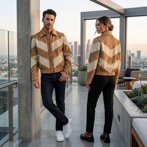 Cowhide Hair On Hide Chevron Men Bomber <b>Jacket</b> Custom Real Leather <b>Suede</b> Outerwear Coat Wholesale Varsity Winter B2B Supplier - Product Image 5