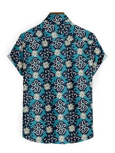 เสื้อเชิ้ตแขนสั้นพิมพ์ลายดอกไม้ฮาวาย ลายเทอร์ควอยซ์และสีกรมท่า ลายดอกเดซี่สีขาว - Product Image 2