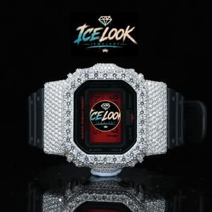สำหรับ LOOK JEWELERY นาฬิกาเพชรผู้ชายหรูหราดิจิตอลควอตซ์ 40 มม.สแควร์ไรน์สโตนสแตนเลส 20BAR กันน้ำ - Product Image 5