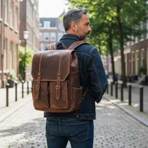 Custom Full Grain Genuine Leather <b>Backpack</b> Men Luxury Travel <b>Laptop</b> Bag Waterproof Wholesale Rucksack Co LBK-0128B - Product Image 5