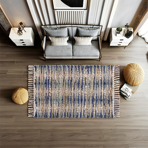 พรมปอกระเจาทำด้วยมือทรงสี่เหลี่ยมผืนผ้าพรมปูพื้นเนื้อกำมะหยี่สีพื้นทนทานสำหรับใช้ในบ้านโดยตรงจากซัพพลายเออร์อินเดีย - Product Image 1