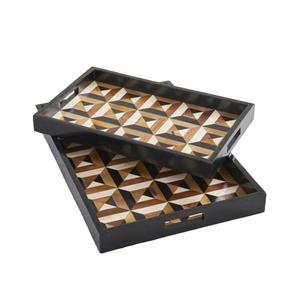 Exquisita Bandeja de Madera con Diseño Impreso, Bandeja Decorativa Rectangular con Acabado Antiguo para Pedidos al por Mayor - Product Image 1