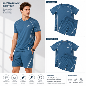 Men's Quick Dry Short Sleeve <b>T</b>-<b>Shirt</b> and Running Shorts Set Breathable Athletic Wear for Gym Training Men's <b>T</b>-<b>shirts</b> sets - Product Image 6