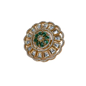 Nueva llegada más vendida joyería de moda hecha en India piedra Esmeralda glamorosa forma floral Polki anillos con acentos de borde - Product Image 1