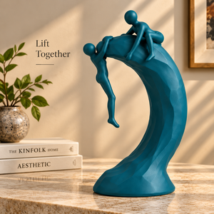 Escultura Moderna Azul Abstracta de Aluminio, Figura Decorativa para Mesa, Estatua para Decoración del Hogar y Sala de Estar |   Fuerza Artística - Product Image 2