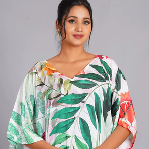 Nuevo Kaftán de Lujo Moderno para Mujer, Estampado Floral, Satén de Algodón Puro, Transpirable, para Verano, Primavera, Otoño, Playa, Ropa de Dormir - Product Image 1