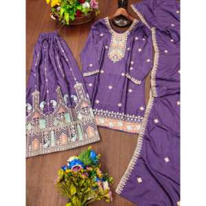 Conjunto DE TRABAJO bordado con Secuencia de traje de fiesta Sharara para mujer de diseñador - Product Image 1