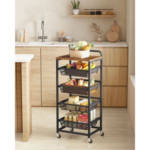Stylish Metal Wire Utility Trolley For <b>Kitchen</b> <b>Corner</b> <b>Storage</b> With Smooth Rolling Wheels And Open Basket Design - Product Image 2