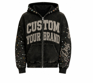 Ensemble sweat à capuche et pantalon en jean noir personnalisé, style streetwear vintage, avec broderie graphique vieillie, survêtement assorti unisexe tendance - Product Image 3