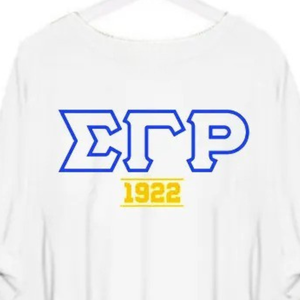 White Greek Letter T-<b>Shirt</b> with Blue and <b>Gold</b> 1922 Graphic Print Short Sleeve Crew Neck Casual College Cotton Tee for Women - Product Image 5